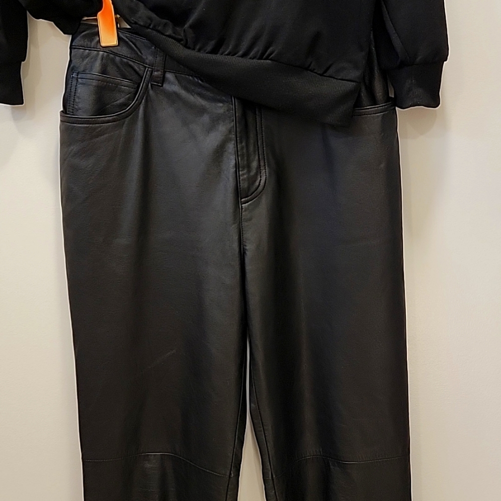 Jones New York high waist black 100% leather pants
